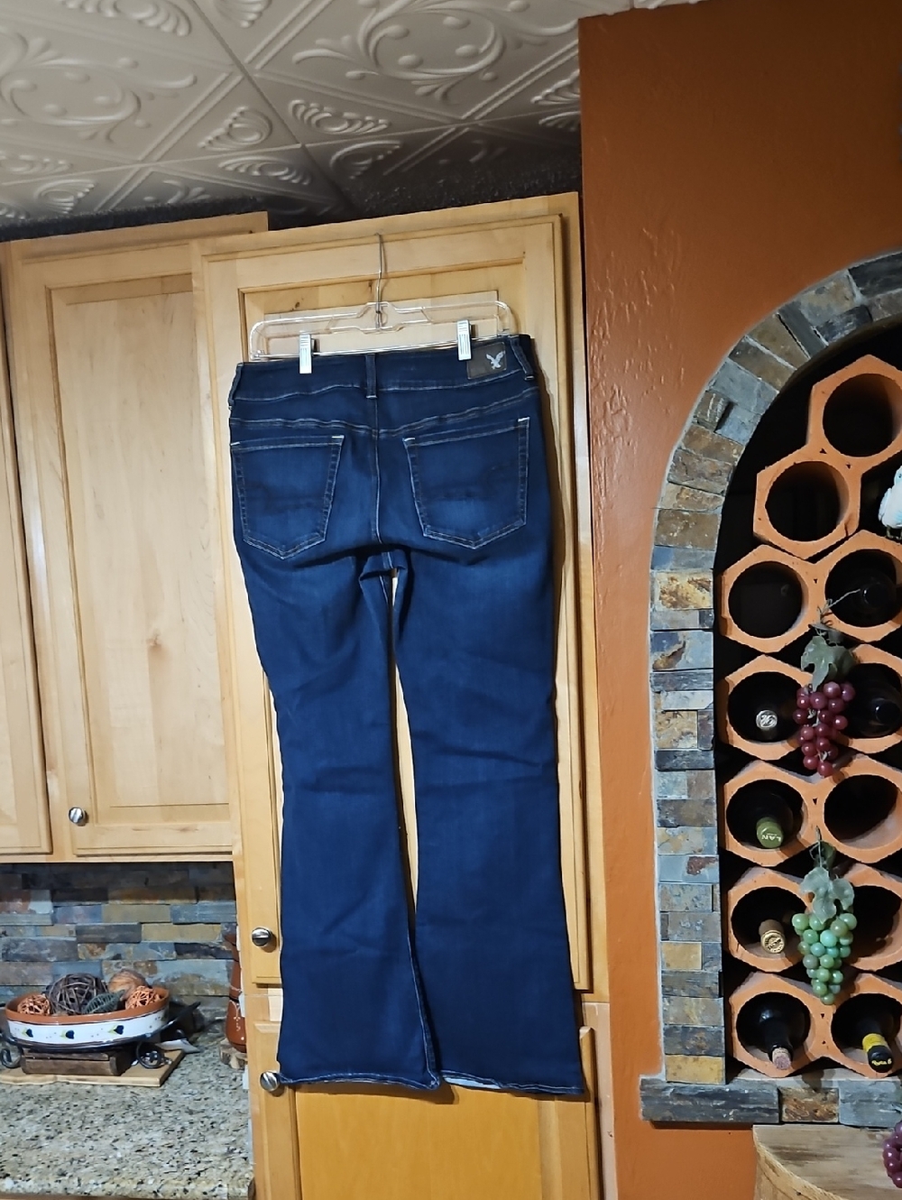 American Eagle Distressed Blue Super Super Stretch Artist Flare Jeans Mid Rise - Picture 2 of 3